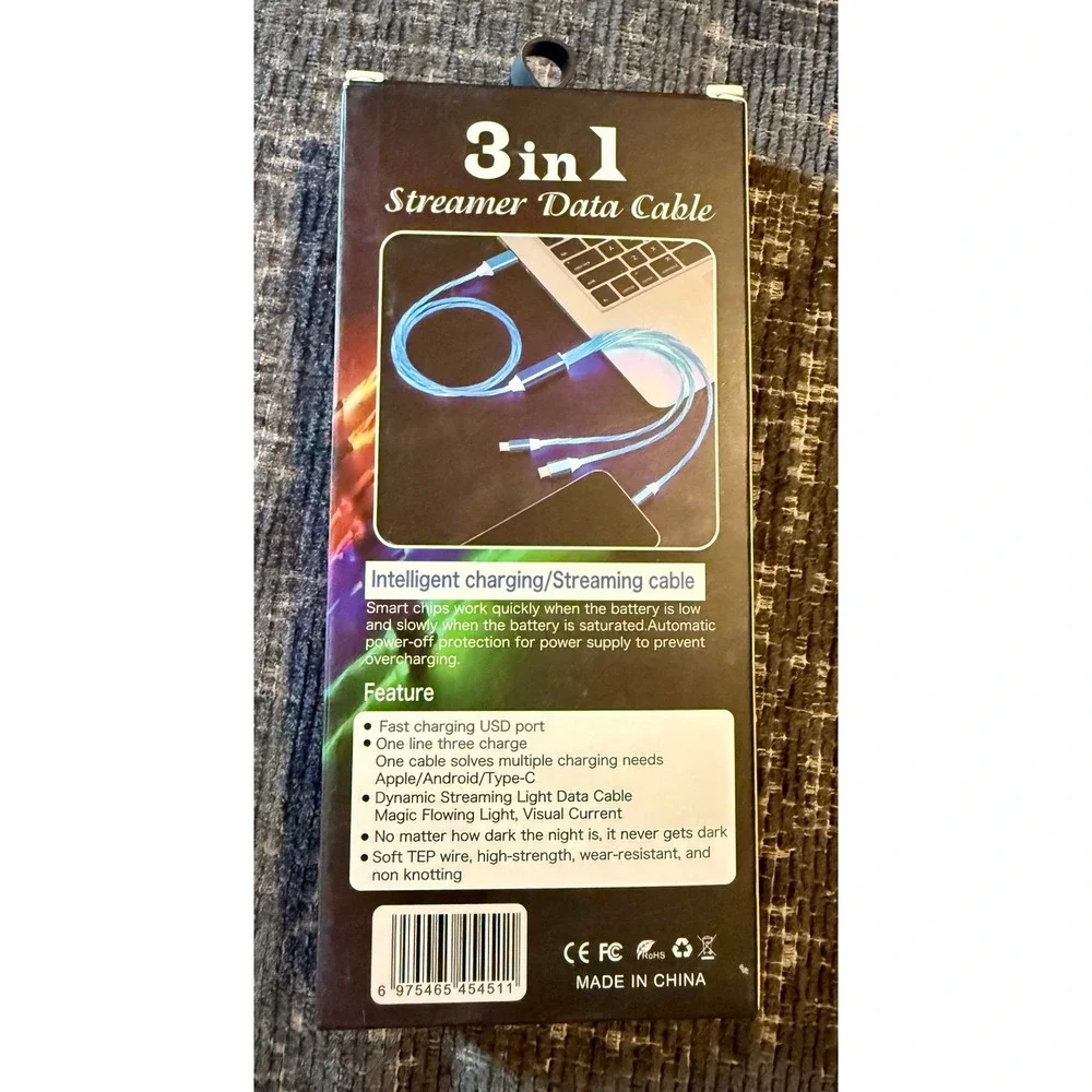 3-in-1 Streamer Data Cable NEW LED Flowing Light Multi-Charger 3A